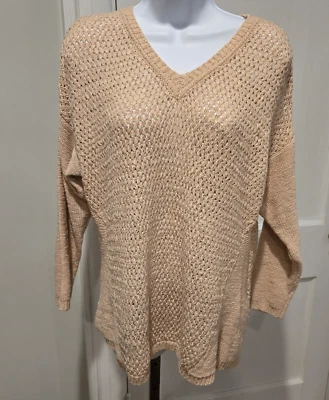 Suéter Calvin Klein Tejido Abierto Cuello en V Melocotón Grande Foto 1 de 4