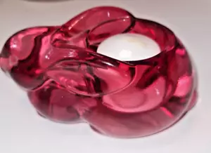 Vintage Indiana Glass Bunny Rabbit Candle Holder Cranberry Pink Easter - Picture 1 of 5
