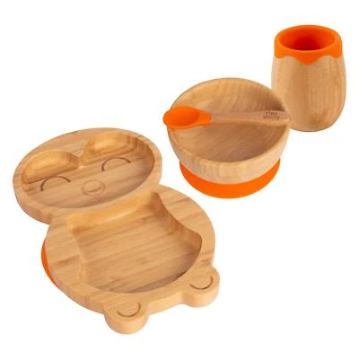 4pc Tiny Dining Orange Pinguin Bambus Baby Fütterungsset Kinder Teller Schüssel - Bild 1 von 4