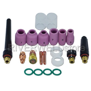 TIG Stubby Gas Lens 17GL332 3/32" #10 Pyrex Cup Kit Fit WP 17 18 26 Torch 21pcs - Picture 1 of 12