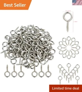 100pcs Silver Zinc Screw Eye Hooks - Perfect for Securely Hanging Small Objects - Picture 1 of 9