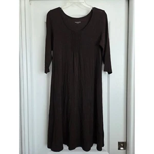 Eileen Fisher Knit 3/4 Sleeve Brown Scoop Neck Pin Tuck Dress Sz S Minimalist - Picture 1 of 5
