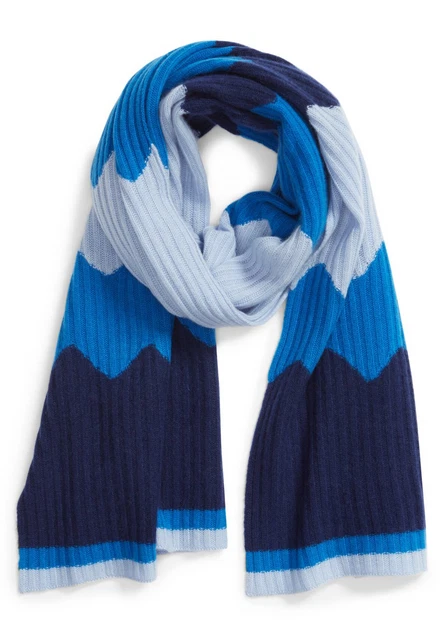 Bufanda halógena Chevron acanalada de cachemir azul combo 70"x 22" nueva con etiquetas $149 Foto 1 de 3