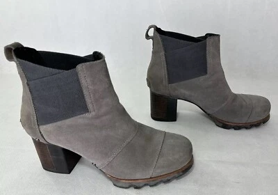Sorel Addington Grey Leather Waterproof Block Heeled Chelsea Boot Womens 8.5 - Image 1 of 4