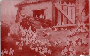 Postal de colección corral llena de bebés arrojados de una cesta francesa - Imagen 1 de 3