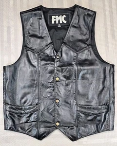 Vintage FMC schwarze Leder Biker Motorrad Reit Weste Herren Gr. 42 - Bild 1 von 17