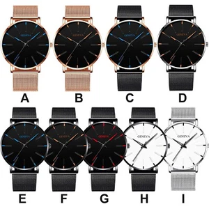 UK Mens Watch.. Ultra Thin Black & Red Business Watch with Mesh Strap Quartz - Picture 1 of 18