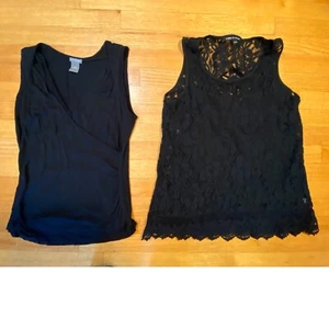Lot 2 Ann Taylor Tank Top Sleeveless Blouse MED Black Casual Cable & Gauge LRG - Picture 1 of 12