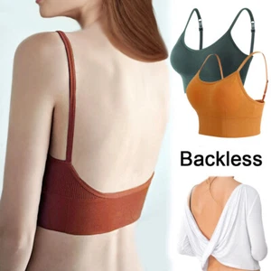 Women Strappy Sport Yoga Backless Bralette Padded Bra Crop Top Cami Vest Tank UK - Picture 1 of 28