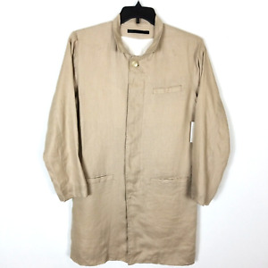 John Elliott  Men Linen Blend Button Front Long Jacket Beige  Lined 2 US M