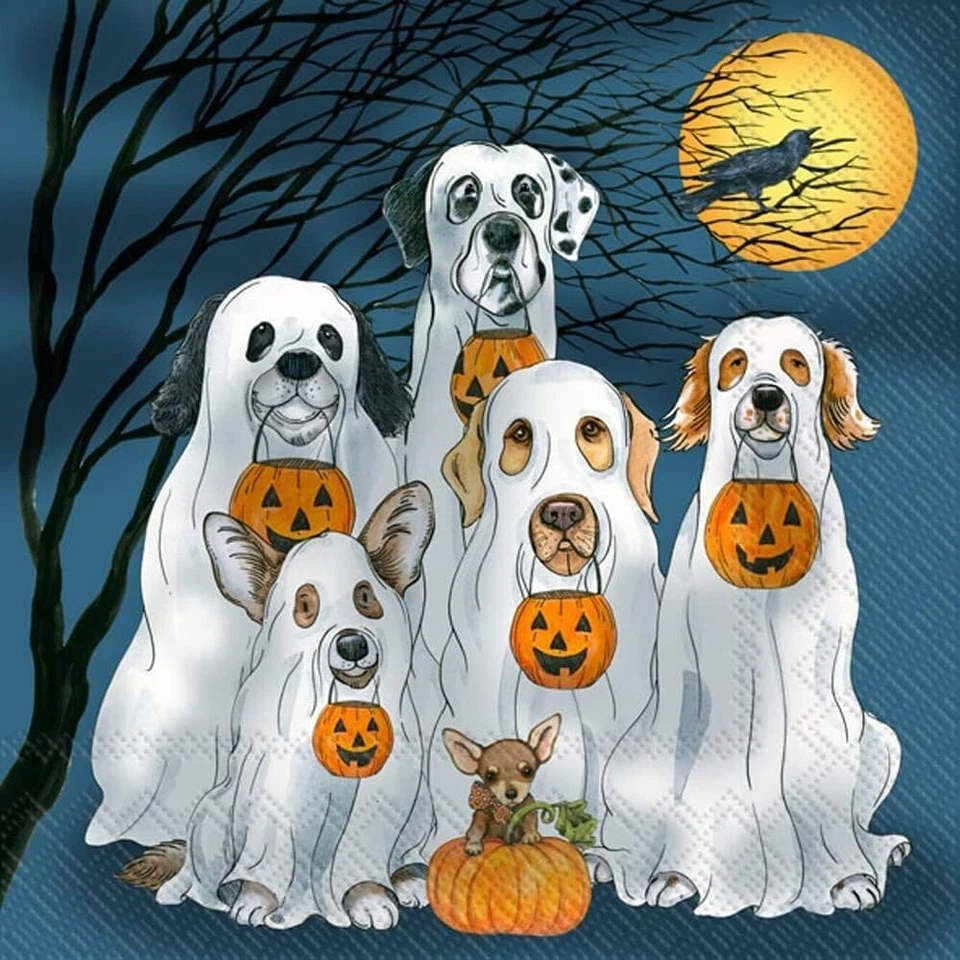 Servilletas Artesanales Decoupage-Cóctel Tamaño 5" x 5" Halloween Perros Fantasma Foto 1 de 1