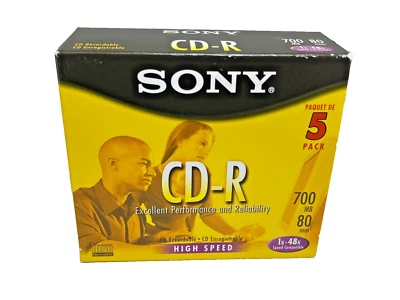 Sony CD-R Audio Recordable 5 Pack 80 Minutes in Slim Jewel Cases 5CRM80L2 NEW - Image 1 of 4