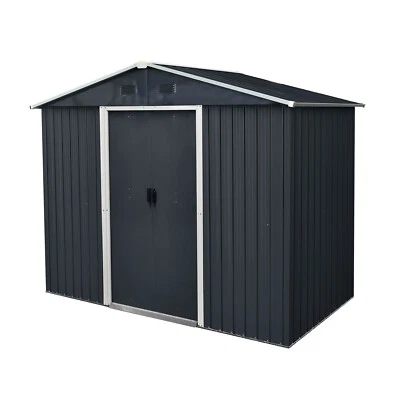 8'x4' Metal Storage Shed Outdoor Garden Shed with Sliding Lockable Door Black - Image 1 of 4