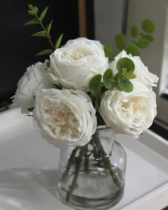 Artificial Flowers with White Roses in Vase, Fix Lifelike Fake Flowers in Vase w - Picture 1 of 6
