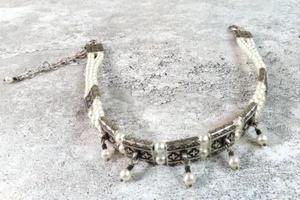 Brighton Retired Chocker Princes Diana Silver Pearl Dangle Necklace Jewelry - Picture 1 of 11