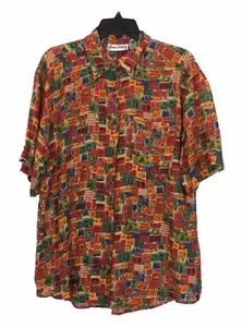 Jane Ashley VTG  Women’s Shirt 100% Silk 90’s Multi Color Short Sleeve Sz M Flaw - Picture 1 of 12