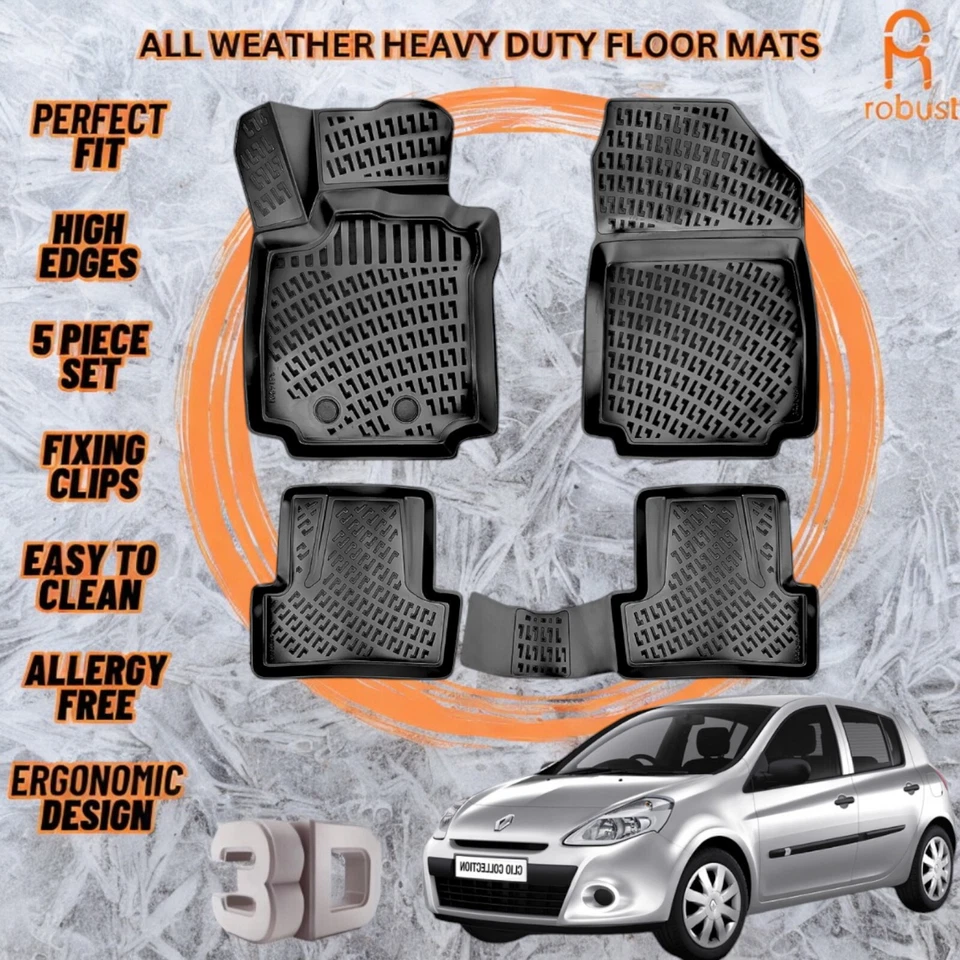 Tapetes forros moldados em 3D para Renault Clio 3 2005-2012 resistente para todas as estações - Imagem 1 de 4