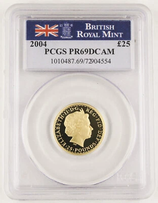 Great Britain UK 2004 BRITANNIA 1/4 Oz Gold £25 Pound Proof Coin PCGS PR69 DC - Image 1 of 4