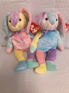 Ty Beanie Baby 💜 DIPPY SET DI 2 coniglietti pasquali 7" colori possono variare nuovi MWMT - Foto 1 di 1