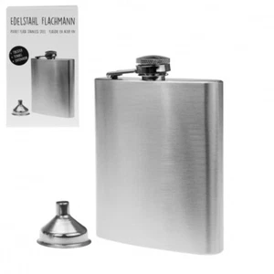 Flachmann aus Edelstahl 220ml mit Trichter Silber Schraubdeckel Taschenflasche - Bild 1 von 2
