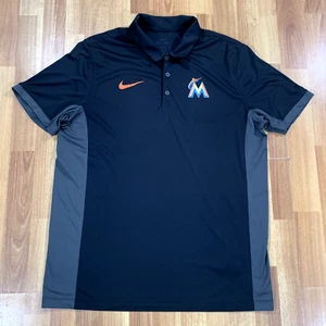 Nike Polo Shirt Mens Extra Large XL Black Gray Miami Marlins Dri Fit MLB - Picture 1 of 10