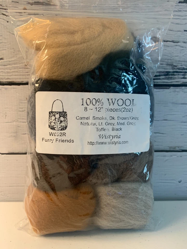Wystyria Editions Wool Roving 8 pc Furry Friends 12" Wool Crafts NEW - Image 1 of 3