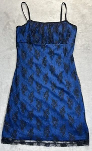 Y2K Vintage Rocket Candy Whimsigoth Slip Dress Sz M Blue Glitter Floral Fairy - Picture 1 of 10