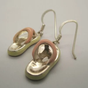 Sterling Silver FLIP FLOP EARRINGS Beach Jewelry SPRING BREAK Dangle DROP Pink - Picture 1 of 4