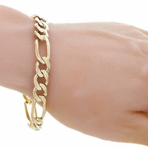 Men's 10k Yellow Gold Solid Figaro Bracelet Link Chain 8.5" 9.6mm 23 grams - Picture 1 of 7