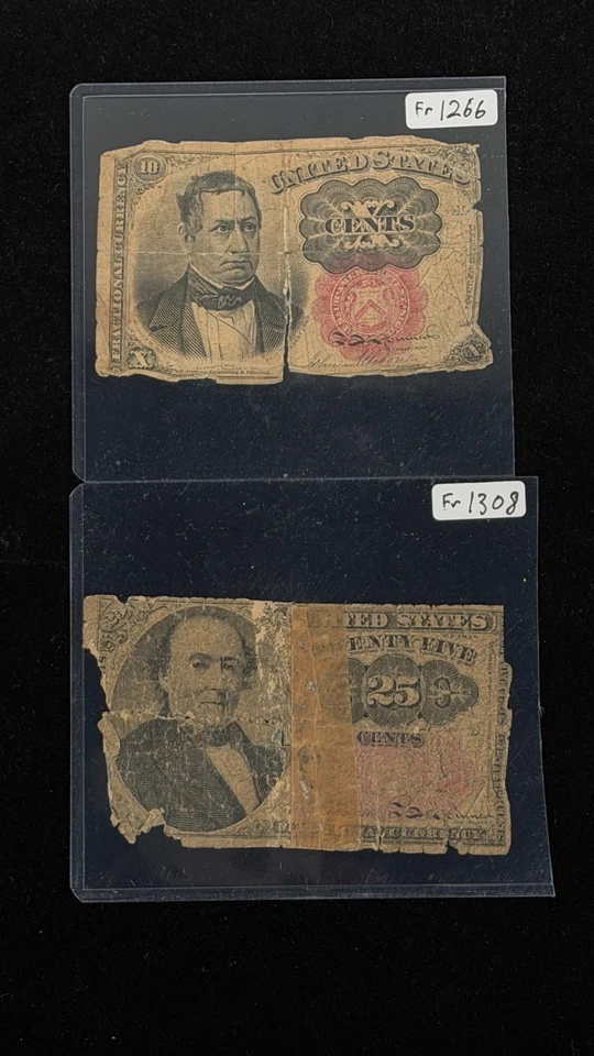 (LOT OF 2) 1874 10c 25c US Fractional Currency 5th Issue cents Fr 1266 & Fr 1308 - Image 1 of 4