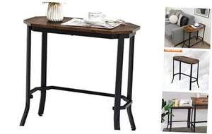 Narrow Sofa Side Table, Slim Accent End Table with Metal Frame & Rustic Brown - Picture 1 of 8
