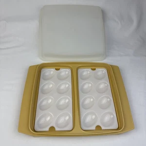 Vtg Tupperware Deviled Egg Keeper Carrier Tray Harvest Gold, Tray & Lid 723-1 - Picture 1 of 7