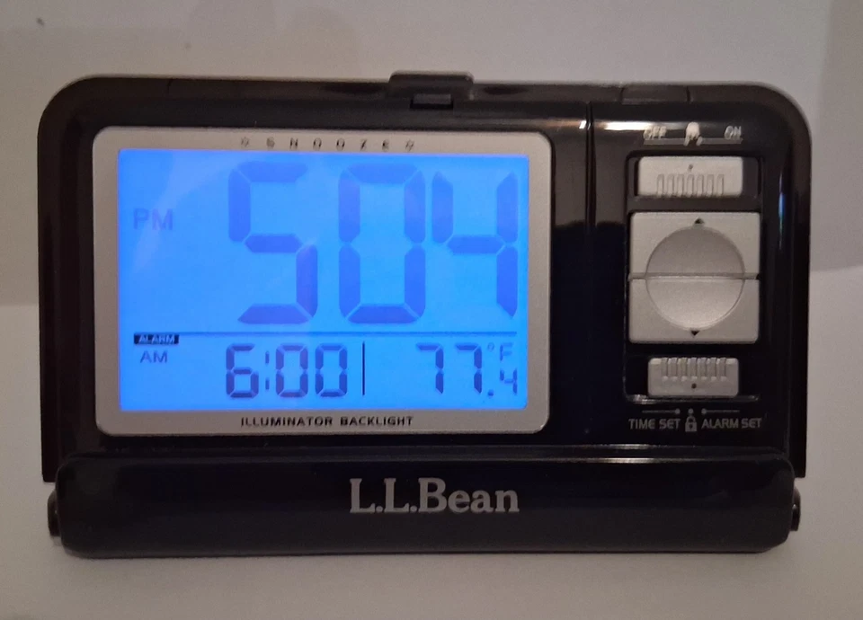 LL Bean Night Finder III Digital Travel Alarm Clock w Temperature MI Homes Black - Image 1 of 4