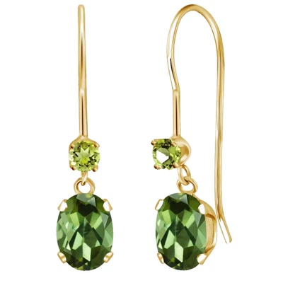 925 Gelbvergoldete Silber Grüne Turmalin Und Peridot Haken Ohrringe - Bild 1 von 4