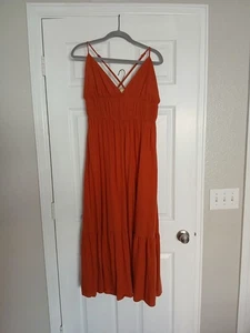 Rost Leinenmischung Maxikleid XL Träger Boho Landhaus Prärie Strand Bauernfee - Bild 1 von 8