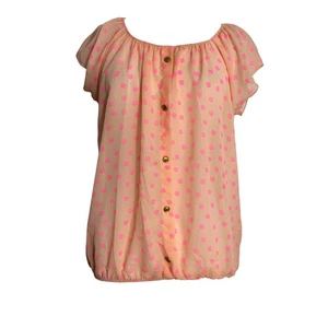 VTG Y2K Annabelle Blush Pink Polka Dot Semi Sheer Pullover Blouse Size Large - Picture 1 of 9