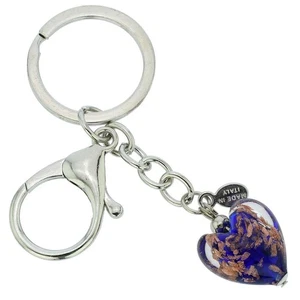 GlassOfVenice Murano Glass Heart Keychain - Blue Sparkles - Picture 1 of 3