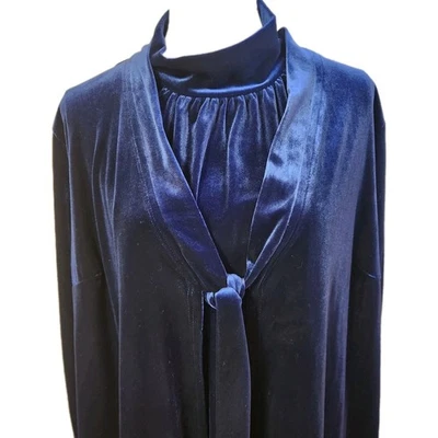 Susan Graver Womens Velvet Open Cardigan & Tank Size 2X Blue Beaded Tassel Tie  - Image 1 of 4