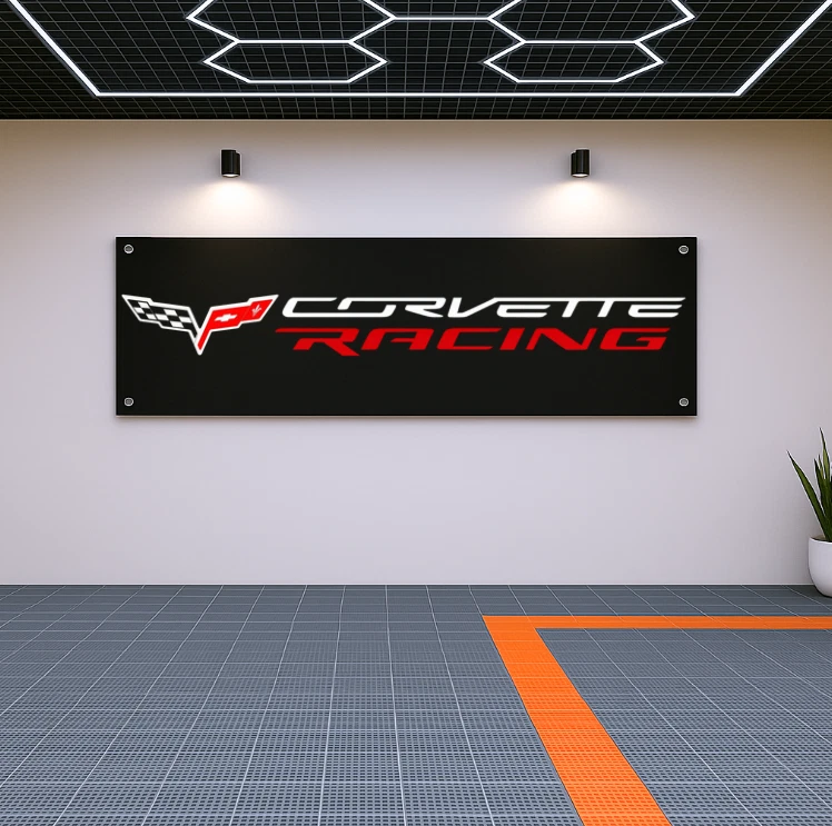 Bandera de carreras Corvette 71x24" - Decoración de pared de garaje o cueva para hombre para fanáticos de automóviles Foto 1 de 1