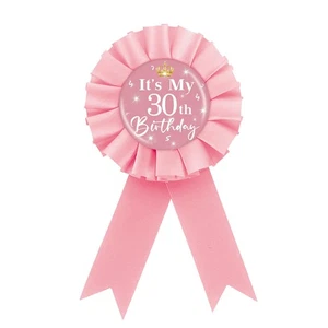 Pink 30th Birthday Rosette Badge Pin, Its My 30th Button, Party Decoration - Picture 1 of 6