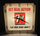 Vintage 1960s “Get Real Action 7-Up Your Thirst Away” Clock Light Sign