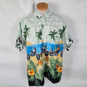Rima Hawaiian Motorcycle Shirt Men's L Tropical Button Down Short Sleeve Collar - Picture 1 of 16