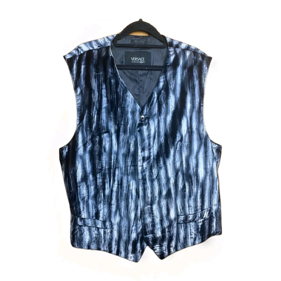 Chaleco de Colección Versace V2 Terciopelo Sedoso Hombre Gris Y Negro Talla IT 56 Hecho en Italia Foto 1 de 4