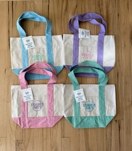 Trader Joe's Pastel Mini Canvas Tote Bags 2025 LIMITED EDITION NWT LOT/SET OF 4 - Picture 1 of 5