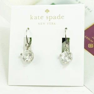 NWT KATE SPADE Rise and Shine round drop leverback Earrings $48 Silver Clear - Bild 1 von 2