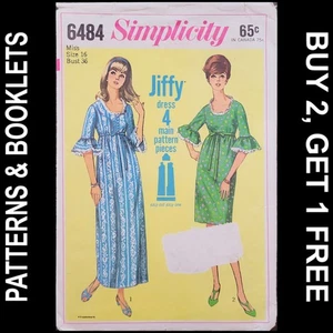 Vintage Simplicity Jiffy Dress in 2 Lengths Pattern #6484 Size 16 CUT - Picture 1 of 6