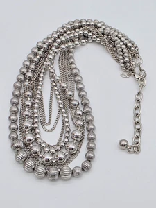 Premier Designs MAINSTREAM Necklace Silver 9 Strand Beads Layered Look 16" - Picture 1 of 10