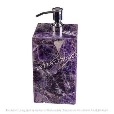 Amethyst Stone Crystal Soap Dispenser with Silver Pump Elegant Bath Accessory De - Image 1 of 4