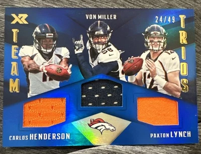 2017 XR Team Trios Materials Blue 24/49 Paxton Lynch Carlos Henderson Rookie RC - Image 1 of 2