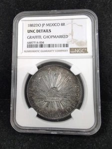 1882DO JP NGC MEXICO 8R Reales NGC UNC Details Graffiti/Chopmarked 5489 - Picture 1 of 4